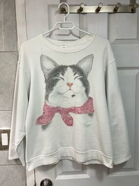 Vintage Cat Print Crewneck Sweatshirt
